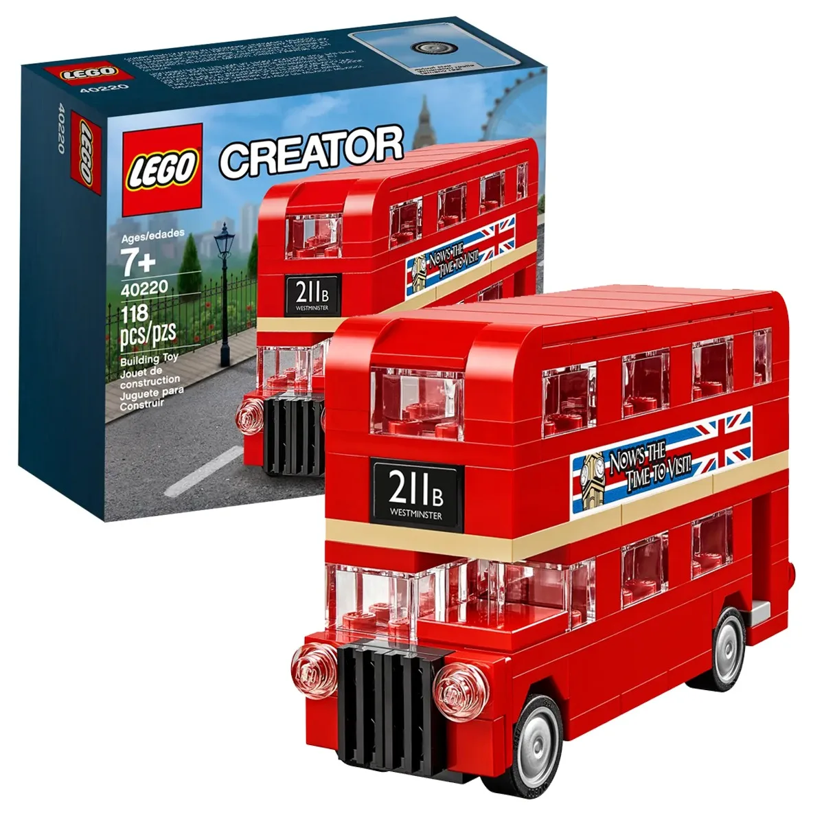 

LEGO Creator Double Decker London Bus 40220 Retro Bus with Turning Wheels Plus Transparent Window & Light Elements (118 Pieces)