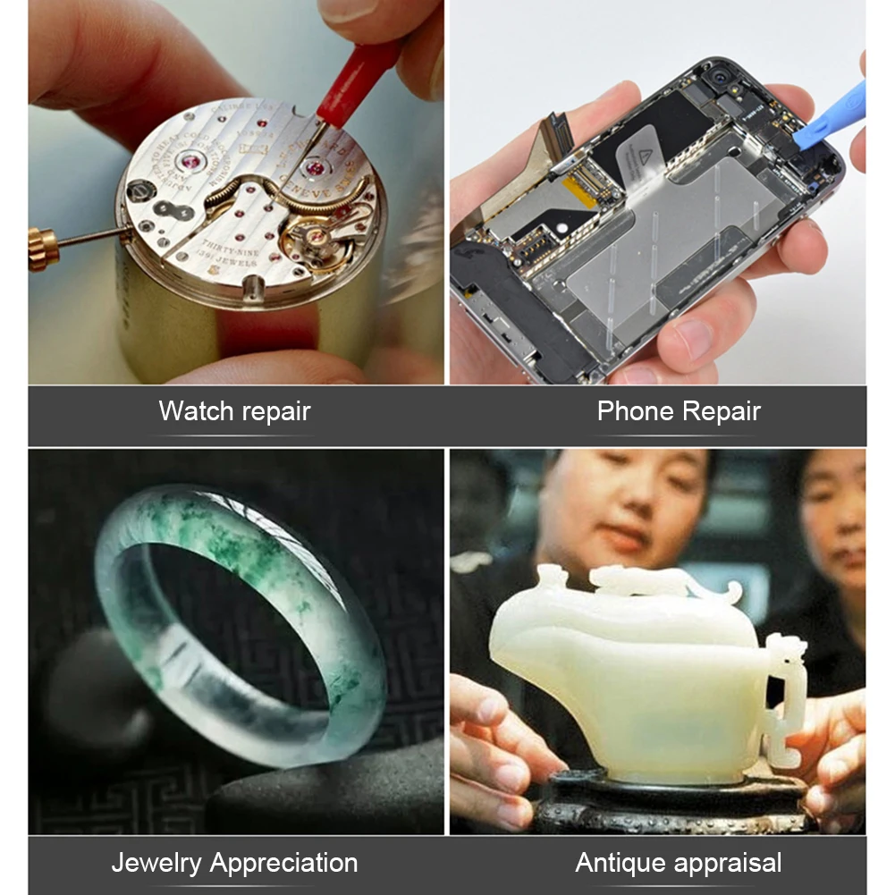 تلسكوبي الجواهري المكبر 8X/15X/23X Loupes 2 مصباح ليد عدسة مكبرة نظارات للعمل الدقيق نظارات القراءة الساعاتي