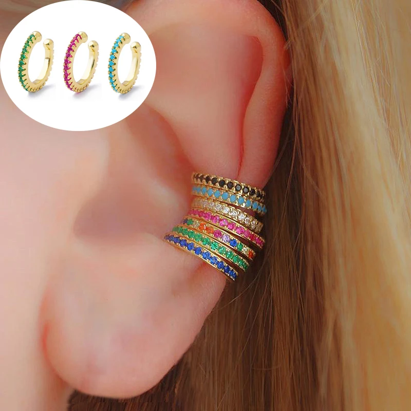 Boucle d'oreille à Clip en cristal multicolore en forme de C pour femmes et filles, sans faux Piercing, Cartilage, anneau d'oreille sans trou, 1 pièce