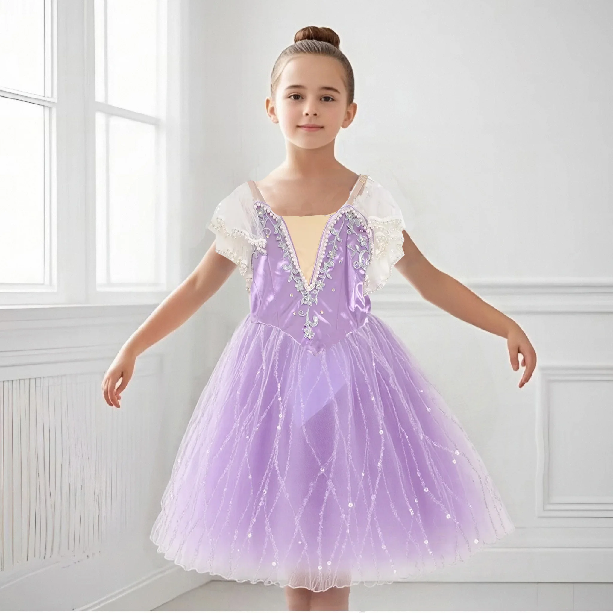 

Балерина для взрослых и детей, профессиональное балетное платье-пачка с цветочным узором для девочек, женское платье принцессы, блин, лебединое озеро, сценический танцевальный костюм