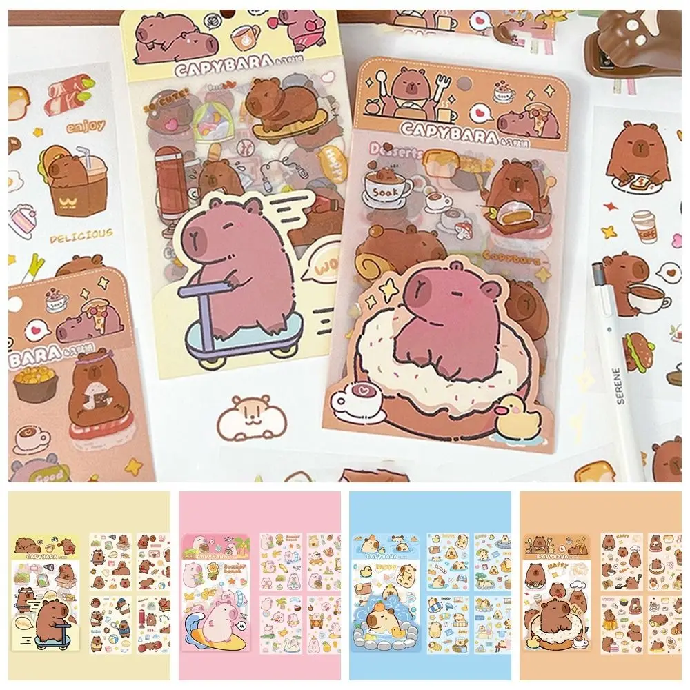 4 Pcs/bag Creative Cartoon Capybara Sticker Waterproof Aesthetic Capybara Ledger Material Cute Inspirational