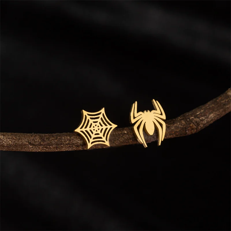 Fashion Asymmetric Earrings Cartoon Spider Web Stainless Steel Earrings Animal Spider Piercing Needle Ornaments Simple Gift image 3