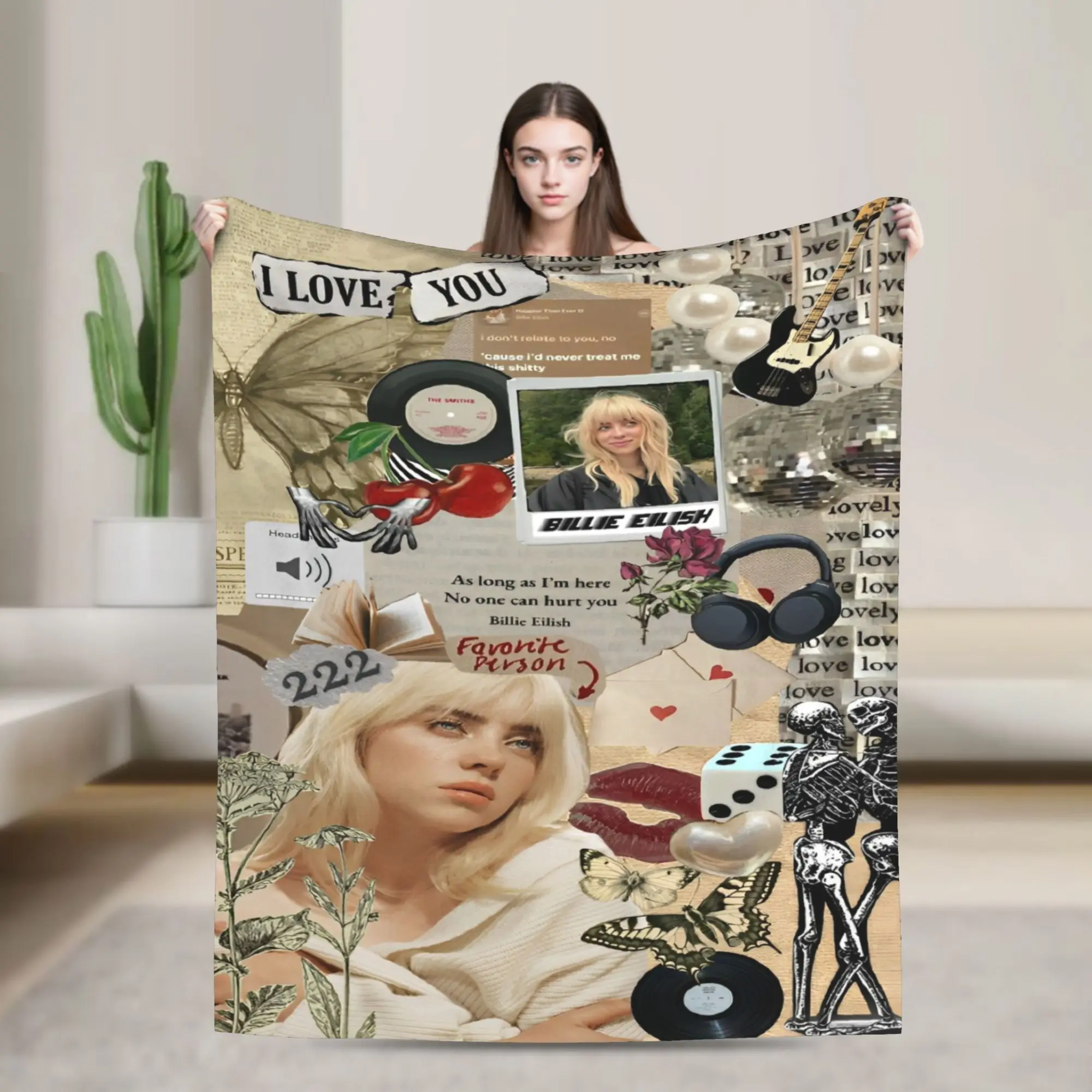 Novelty Design B-Billies E-Eilishing hit me hard and soft  Blankets Soft Fleece  Comfortable Throw Blankets Machine Washable