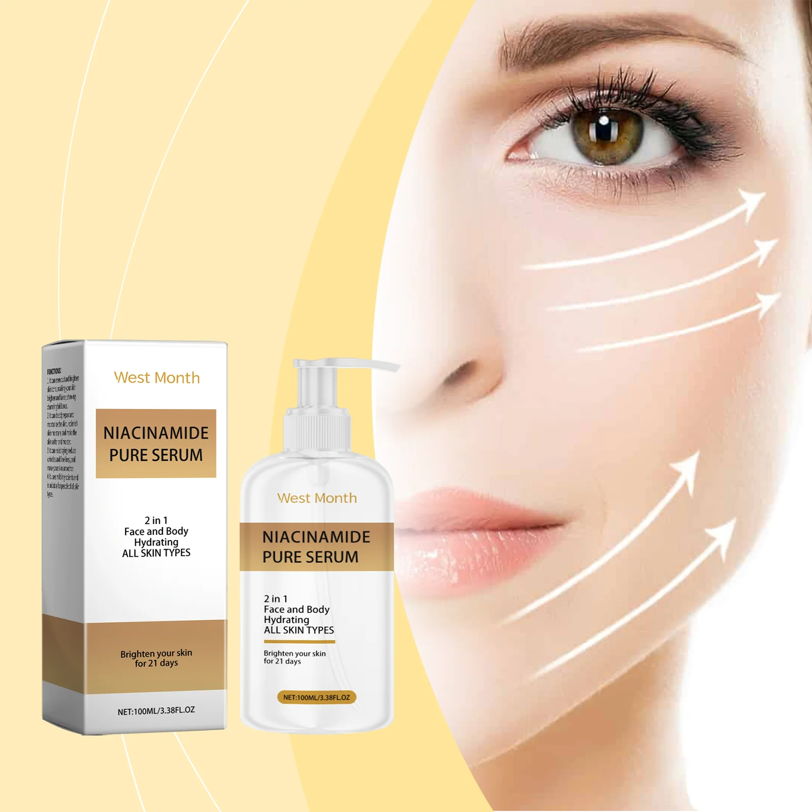 Essência de nicotinamida hidratante, hidratante, iluminadora, nutritiva a pele facial, essência elástica e hidratante para cuidados com a pele