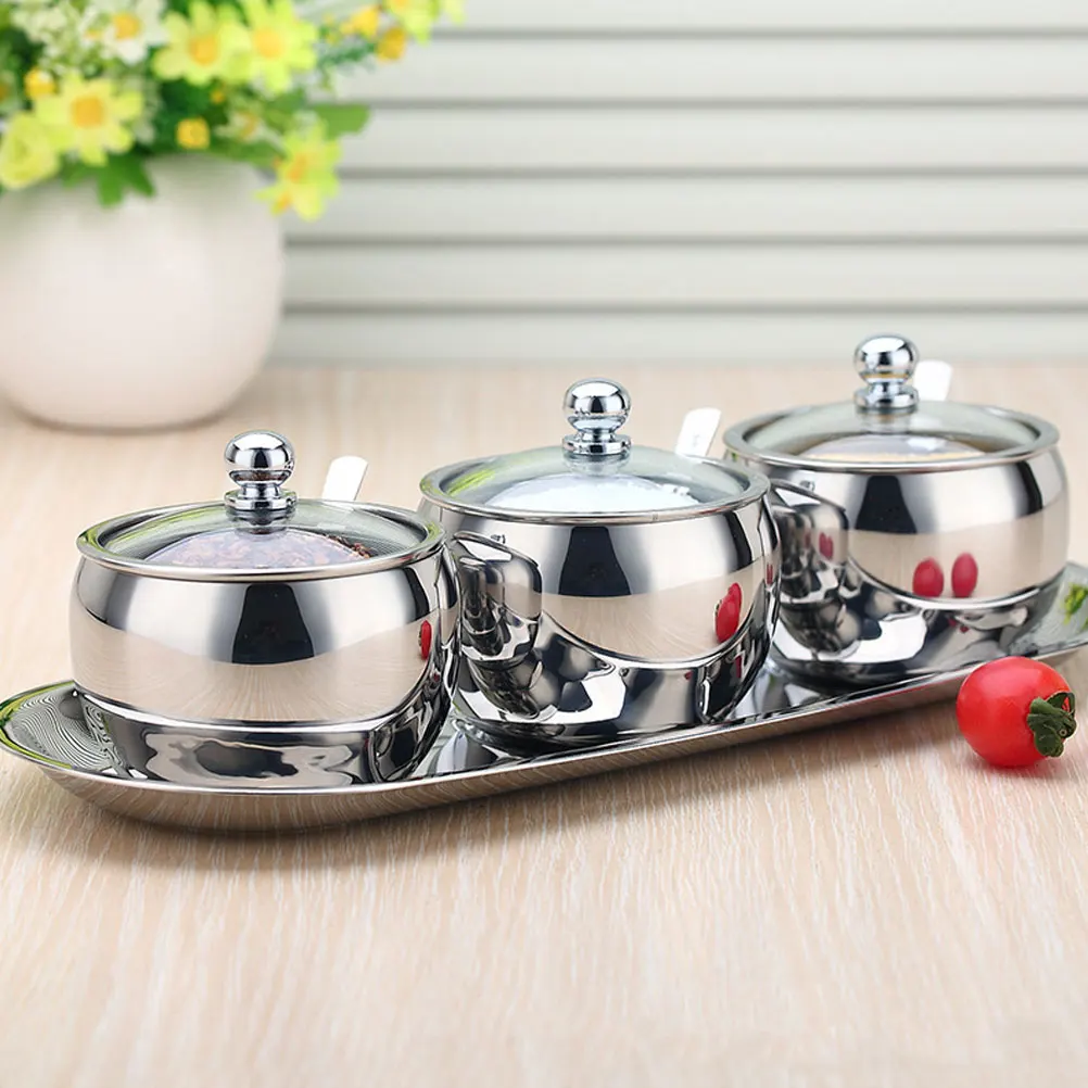 

Stainless Steel Spice Jar Condiment Pot Seasoning Container Sugar Salt Storage Holder Lid Airtight for Kitchen
