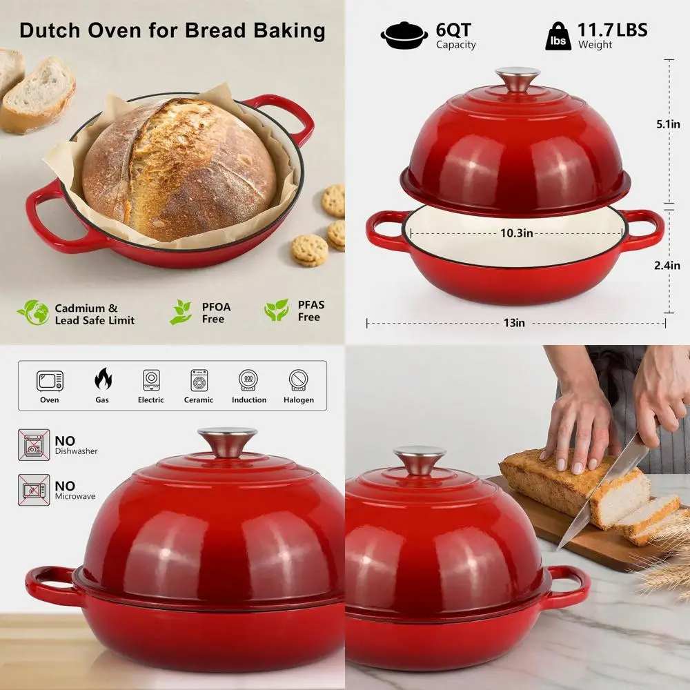 

Чугунная эмалированная кастрюля (6 кварт), идеальна для приготовления на закваске, жарки, тушения и супов, подходит для духовки и плиты, с антипригарным покрытием, Pe