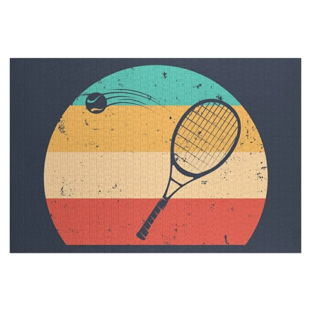 tennis vintage sunset ,retro tennis lover Jigsaw Puzzle Personalized Photo Gift Toddler Toys Custom Wooden Name Puzzle