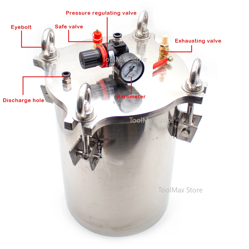 304 Stainless Steel Dispenser Pressure Tank Storage Tank Fluid Dispensing Bucket With Safety Regulating Valve 1-10L