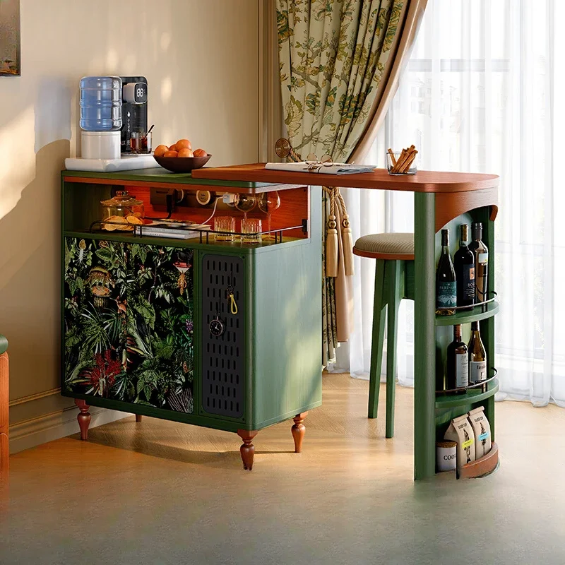 

Retractable bar counter French retro small apartment solid wood bar counter integrated cabinet bar counter