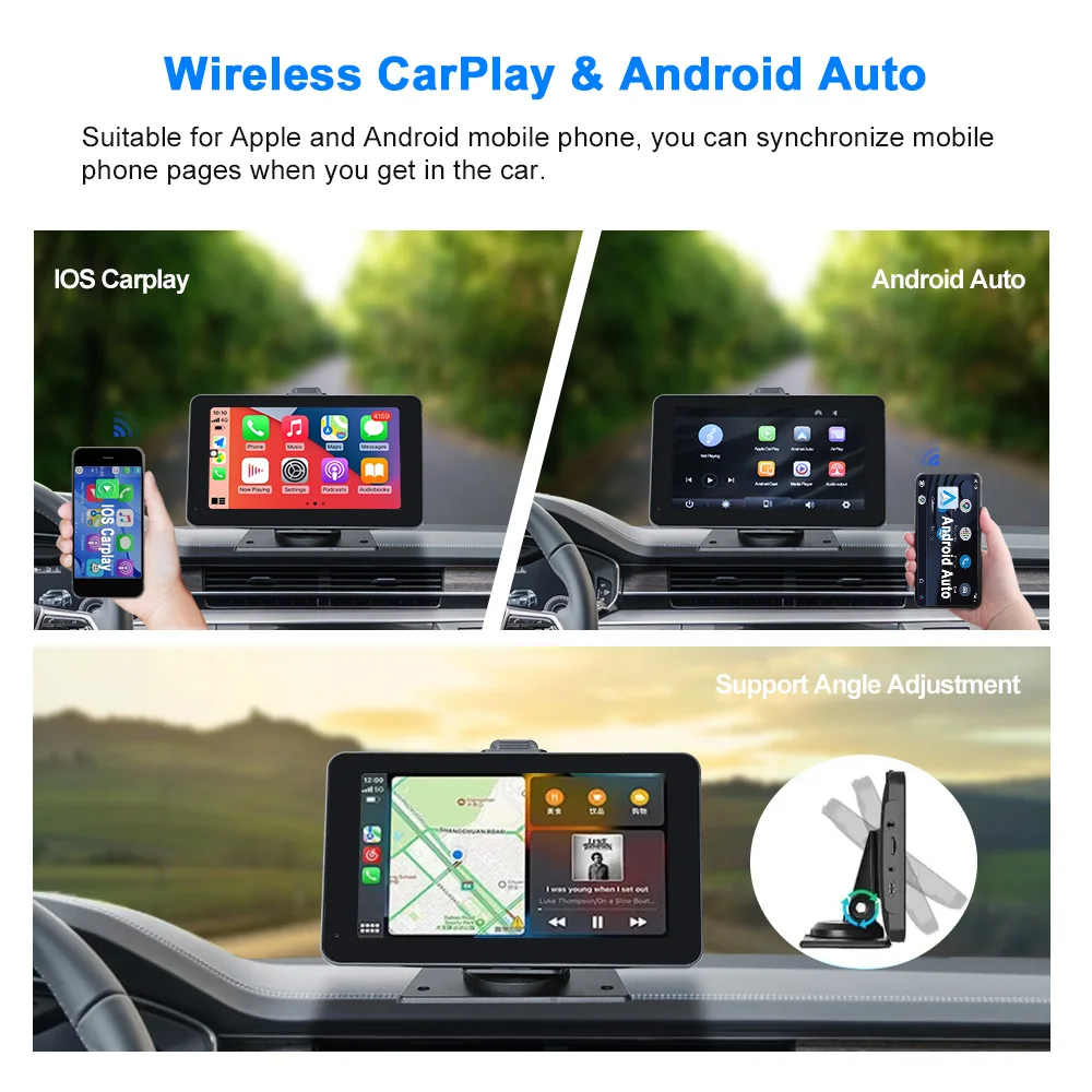 7-calowy przenośny monitor Carplay Ips Bezprzewodowa kamera samochodowa Android Auto Rejestrator samochodowy Camara Para Auto