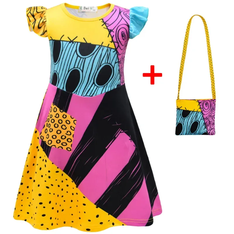 Kids Dress Girls Nightmare Before Christmas Clothing Sally Cosplay Costume Baby Children Ruffle Tracksuit Birthday Party Outfit