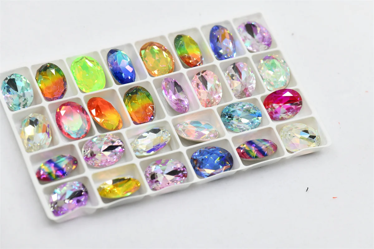 mixed color K9 Oval  glass pointback Rhinestones for crafts crystal beads for clothing jewelry making 13x18mm 10x14mm