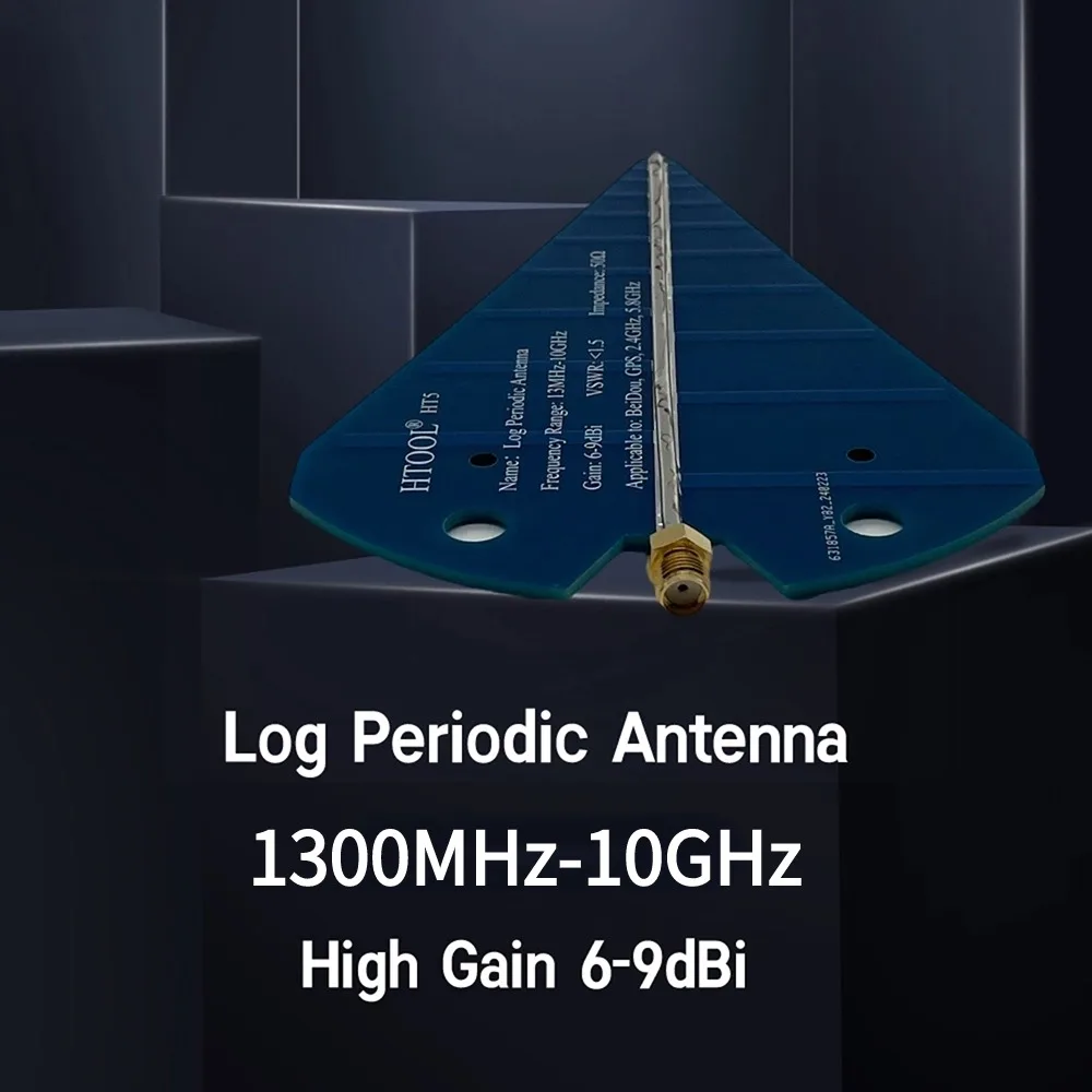 HT5 Black Mini Log Periodic Antenna 1300MHz-10GHz,6-9dB Gain,VSWR＜1.5,Direction Finding Antenna for Receive and Transmit Signals