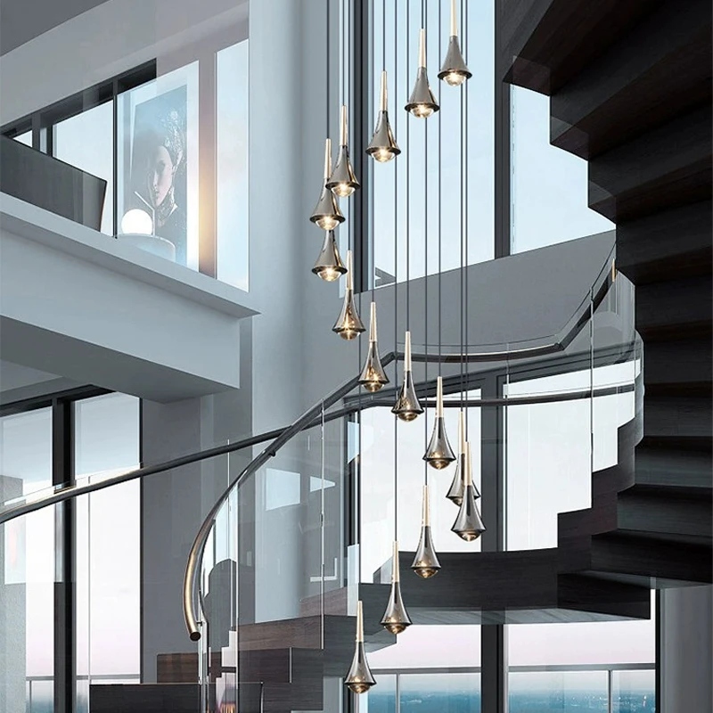 

AiPaiTe modern glass chandelier teardrop shaped LED simple super bright staircase living room foyer ceiling chandelier.