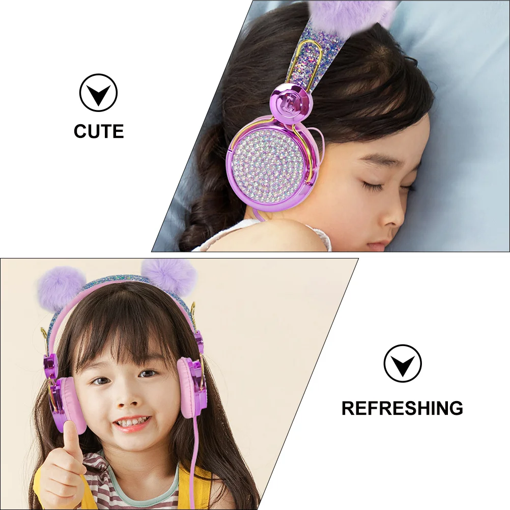 

Headset Rhinestone Glitter Ball Headphones Mic Adjustable Volume Control for Travel School Use Headset