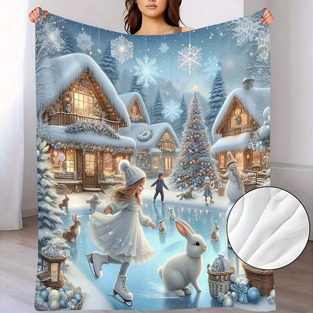 Festive Christmas Winter Wonderland Throw Blanket Cozy Xmas Holiday Decor Polyester Fleece Sofa Bedroom Gift for Home Decor
