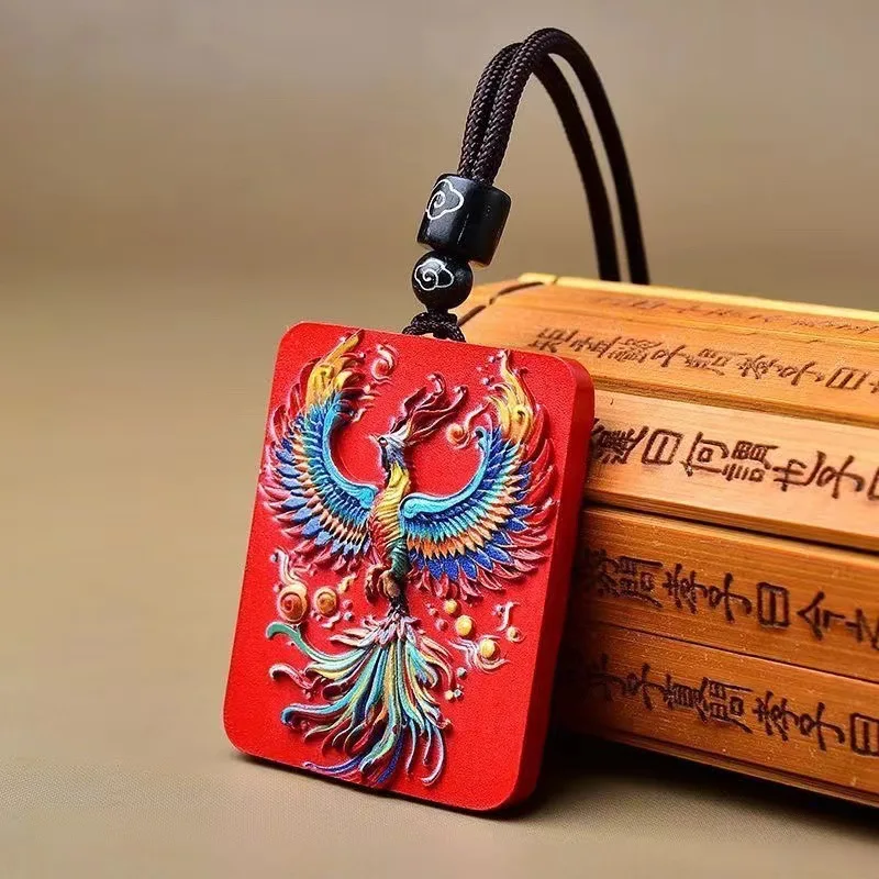 Red Sand Painted Pendant Featuring A Colorful Tianfeng, Longevity, And A Pair Of Fish Playing A, Along With A Nine-Ta