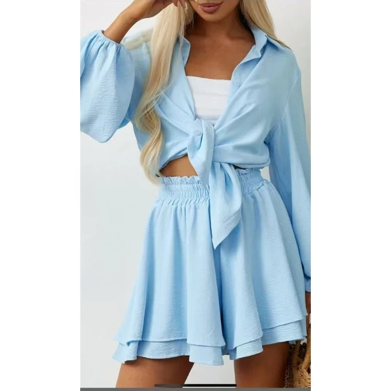 

Women's Summer Suit Top Ruffle Long Sleeve Shorts Simple Loose Casual Comfortable Brand Fashion New Elements Harajuku Versatile