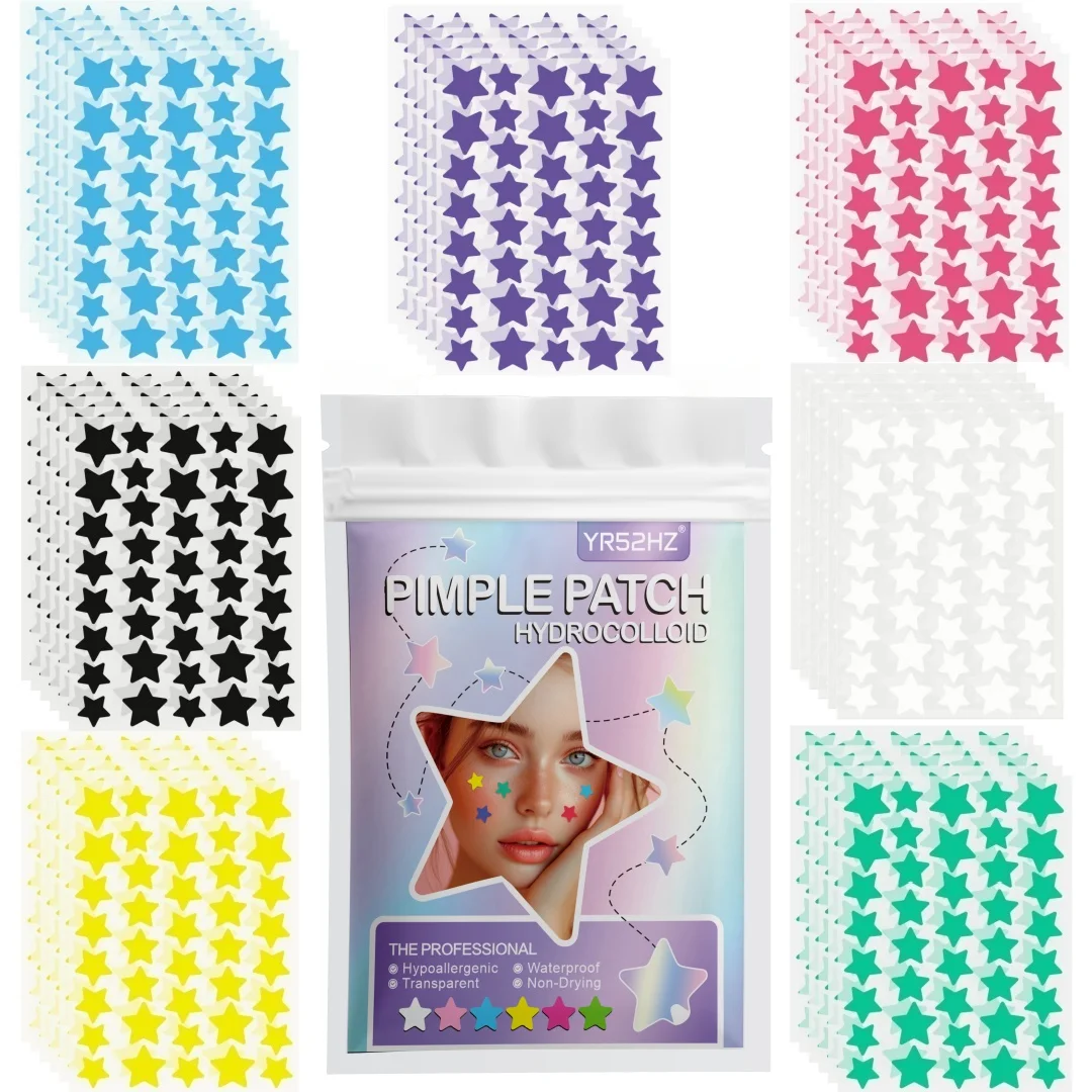 Star Pattern Hydrocolloid Acne Patches, Cute Aesthetic Acne Stickers for Selfies, Long-Lasting Non-Drying Formula, 280/1120/1680