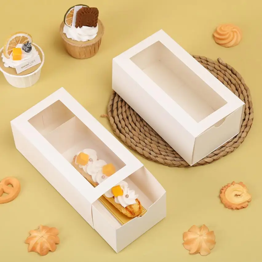 White Gift Cake Box With Transparent Window Candy Favor Boxes Slide Food Packaging Boxes 25pcs/lot