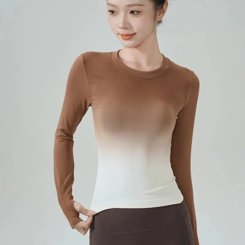 

Women's Brown To White Ombre Long Sleeve Fitted Top