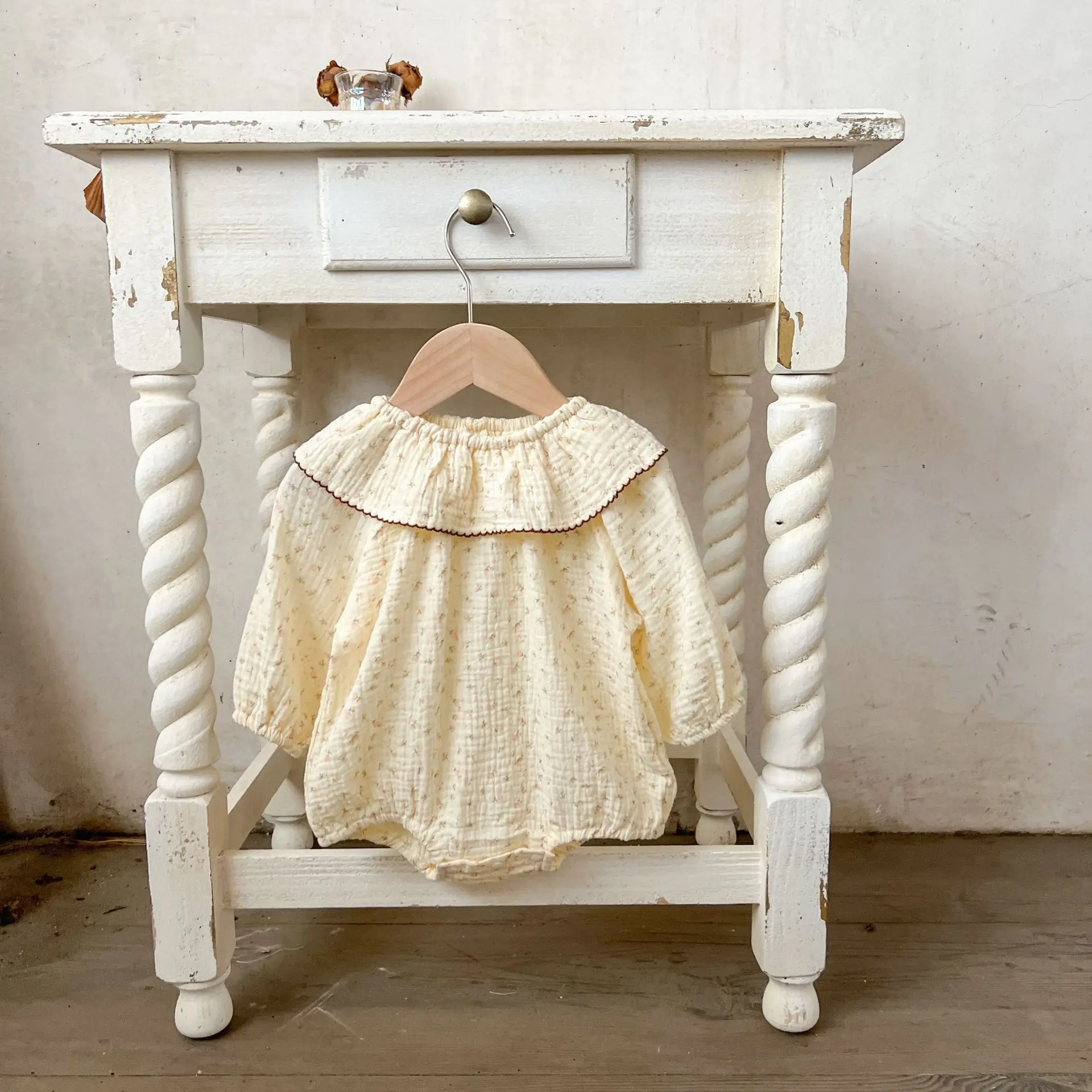 Fragmented Floral Clothes Korean Fashionable Casual Floral Sweet Lace Collar Cute Rompers Kids Clothes
