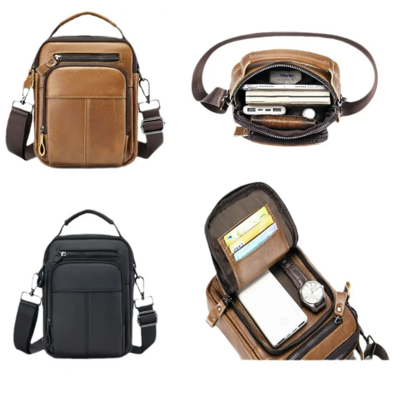 Men's genuine leather crossbody bag, top-grain cowhide shoulder bag for men, retro large-capacity multi-functional handbag