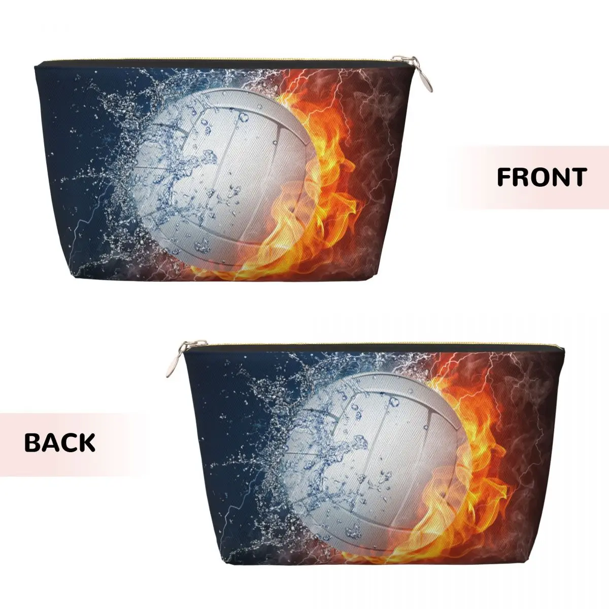 Custom Travel Volleyball In Fire And Water Toiletry Bag Fashion Cosmetic Makeup Organizer Women Beauty Storage Dopp Kit Case