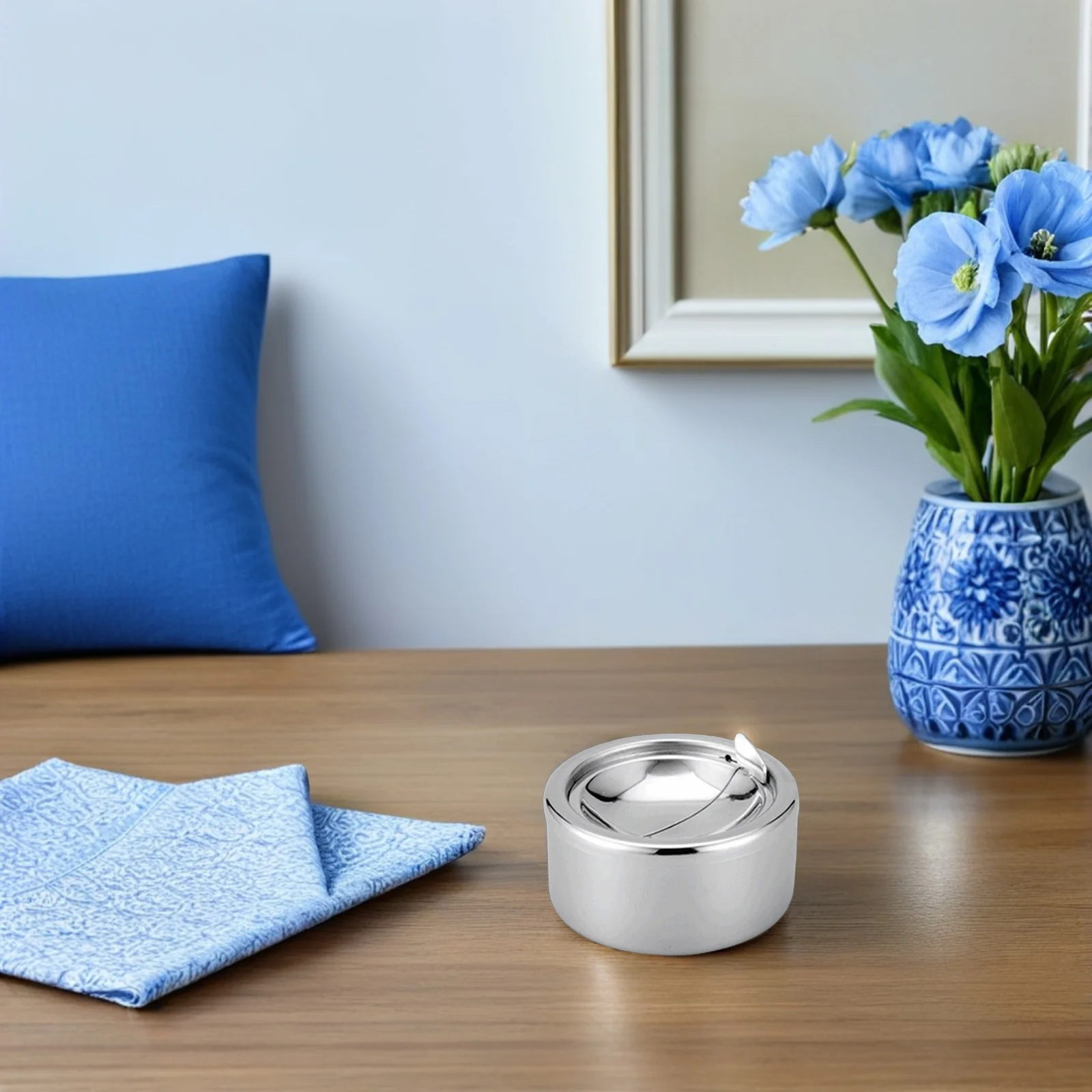 1 قطعة منفضة سجائر مفتوحة أوتوماتيكية من الفولاذ المقاوم للصدأ سعة كبيرة مقاومة للرياح منفضة سجائر محمولة للمنزل والمقهى والفندق #6