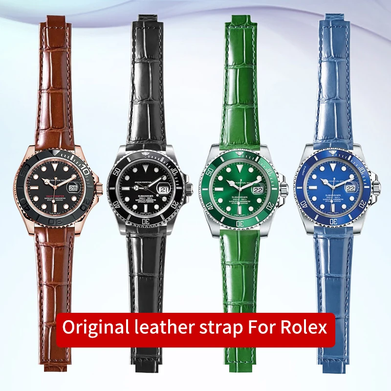20mm Original style Genuine Leather Strap Men for Rolex Cosmograph Daytona Submariner GMT Folding Buckle Watch Bracelet Band