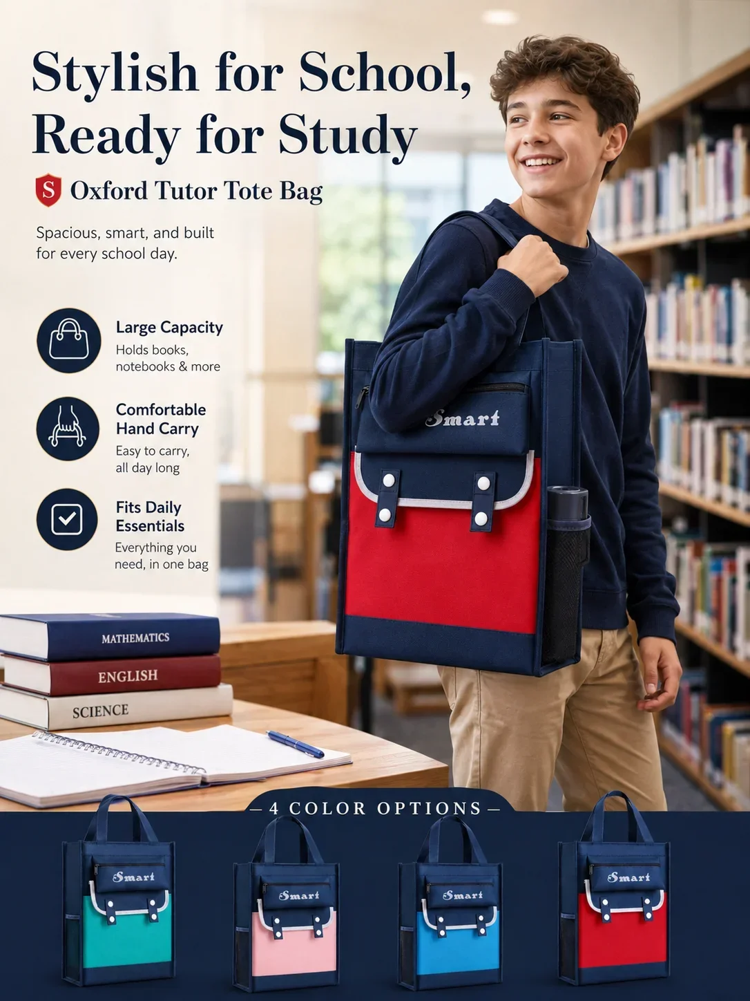 Colorblock Oxford Cloth Tutoring Handbag, British Style Waterproof Large Capacity Student Study Bag
