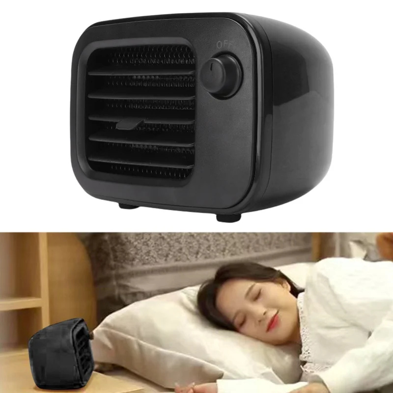 

Компактный ретро-обогреватель мощностью 500 Вт, тихий настольный обогреватель с защитой от перегрева для спальни, офиса, дома, черный