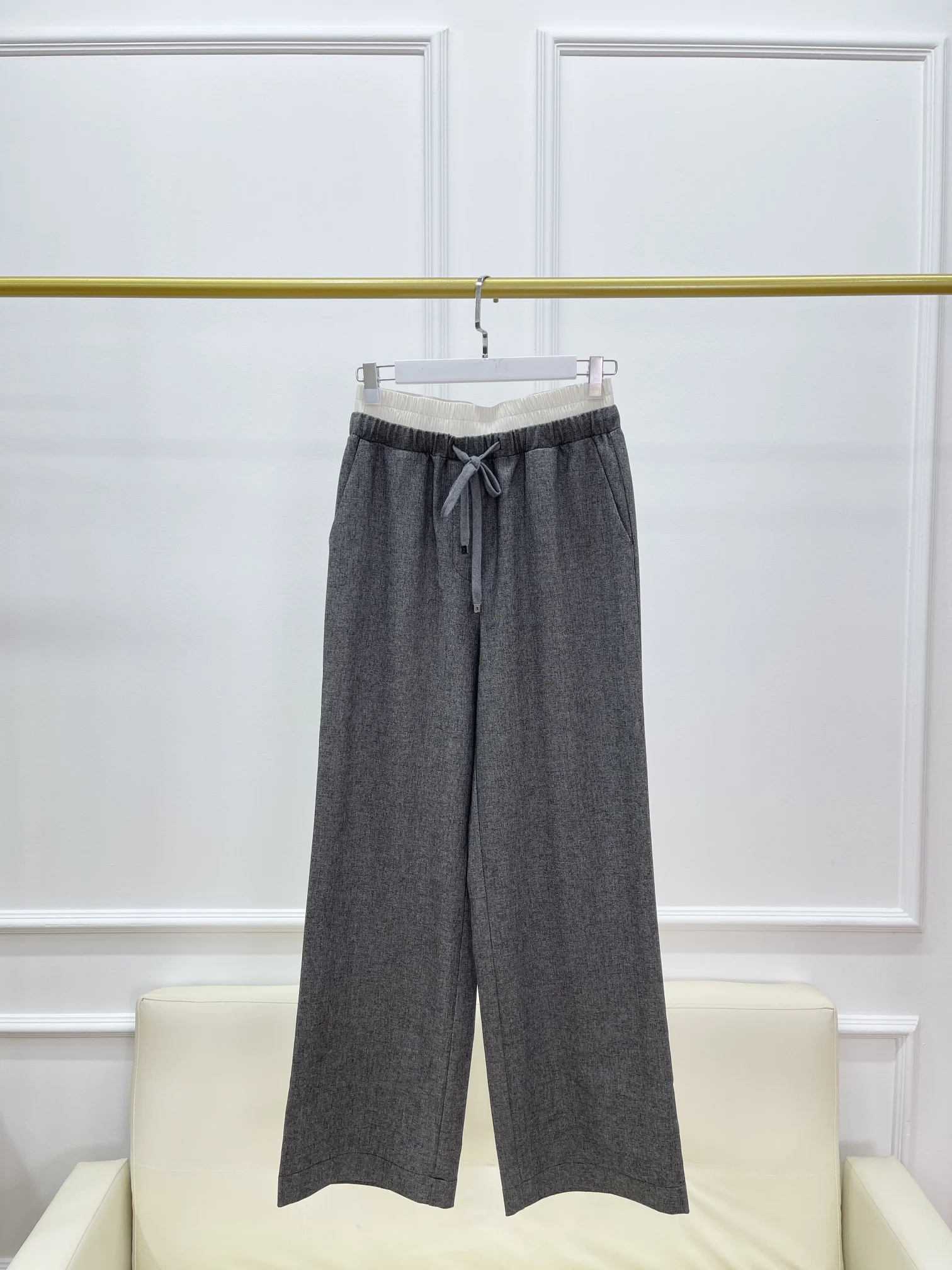 

Women's Casual Straight Pants, Contrast Color, Elastic Waist, Elegant Temperament, Wide, Wide, Versatile, Long, New Style, 2022