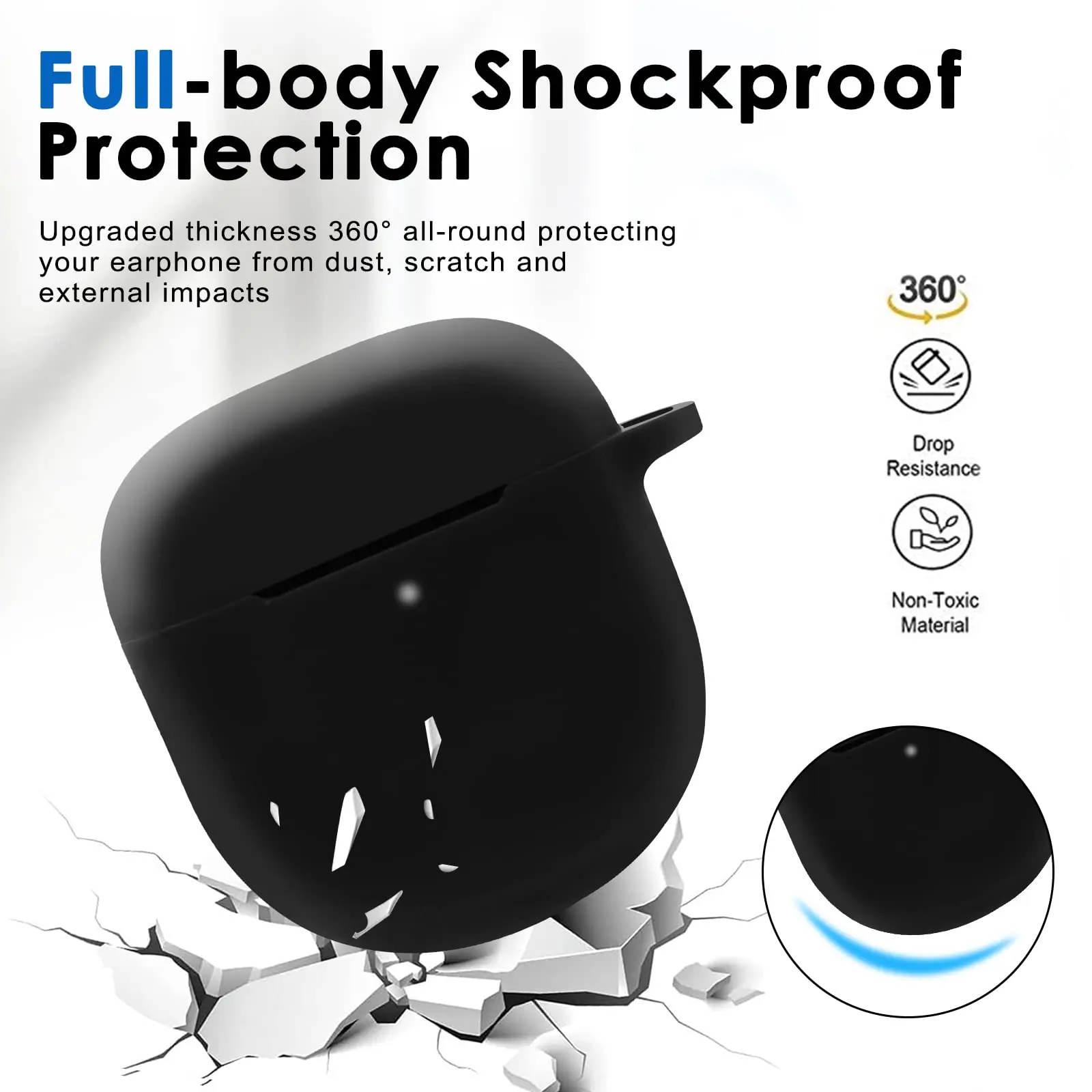 Dustproof Shockproof Protective Silicone Case Cover for Bose QuietComfort II 2 QC2 TWS Noise Cancelling Earbuds With Carabiner