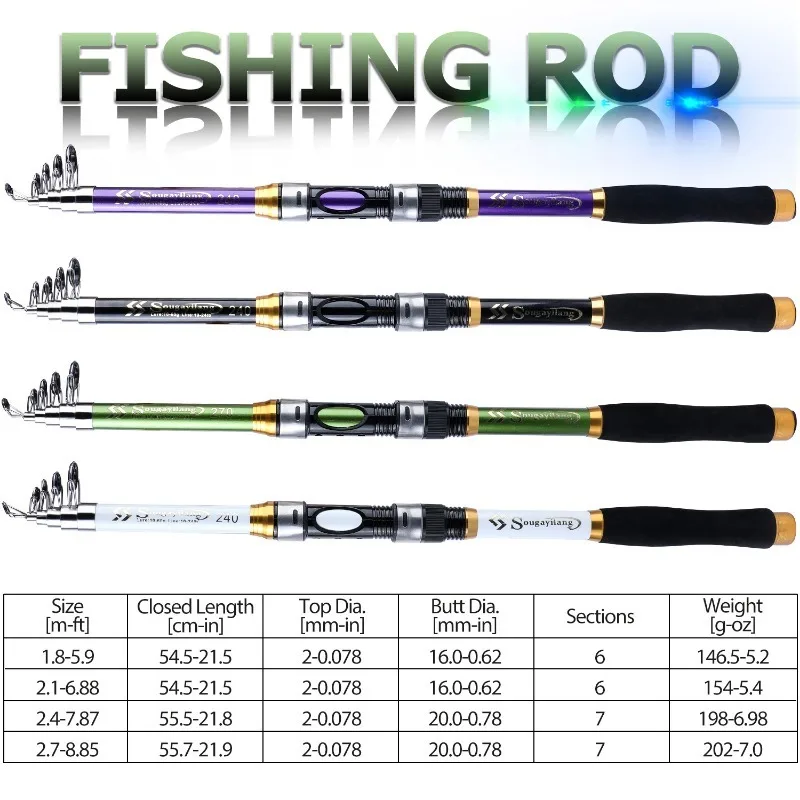 Sougayilang Spinning Fishing Combo 1.8m-2.7m Glass Fiber Telescopic Fishing Rod and 1000-3000 Size Spinning Fishing Reel Pesca