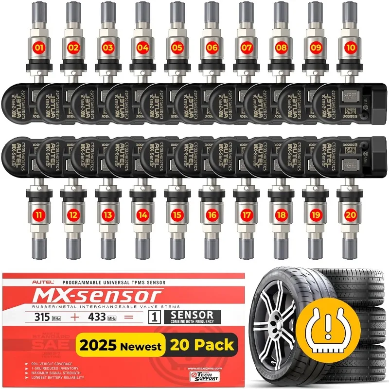 

Autel MaxiTPMS MX Sensors 20 PCS: 2025 20 Pack Metal Stem 315/433MHz TPMS Sensors, Universal Tire Sensor Programmed