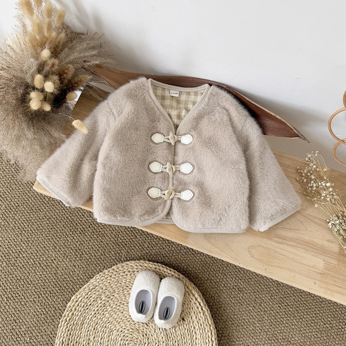 

Winter Baby Cotton Coat Solid Colour Buttons Jacket Grid Lining Top Kids Mink Fur Coat Children Clothes Overcoats Girls