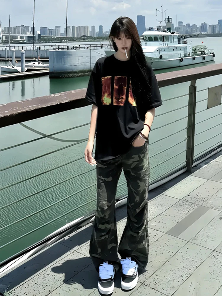 

American Retro Camouflage Men's Jeans Trendy Brand Handsome Streetwear Zipper Straight Leg Workwear Cotton 100% Casual Jeans