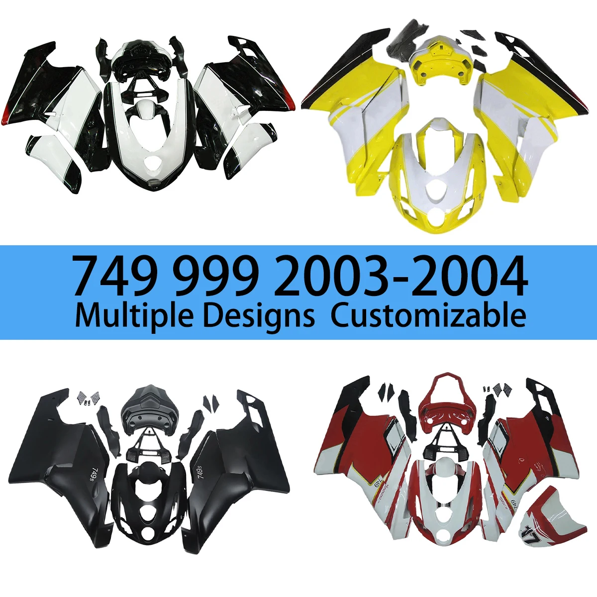 ABS Fairing Kit 749 2003 2004 Matte Black Good Plastic Motorcycle Painted Fairings Injection Molding Fit for DUCATI 999 03 04