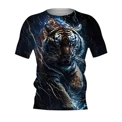 Oversized Men's T-Shirt 3d Tiger Print Tees Tops Summer Casual Mens Animal Pattern T Shirt O-Neck Fashion Clothes Prints T-Shirt