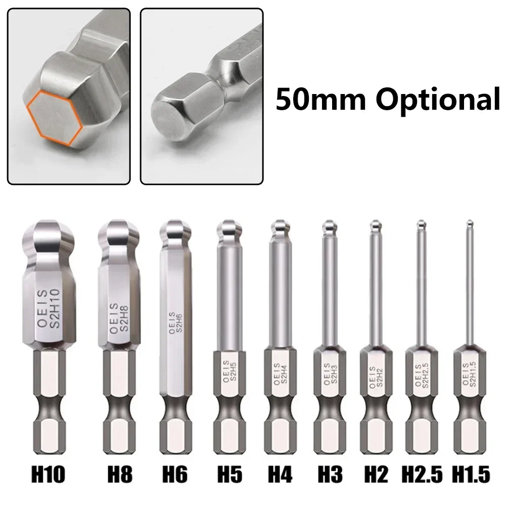 1pc 50mm Punta per cacciavite esagonale con estremità sferica Punta per trapano esagonale metrica Punta per cacciavite magnetica lunga Chiave