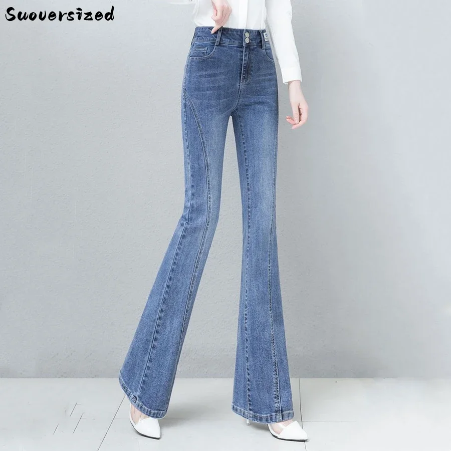 

Vintage High Waist Slim Flare Jeans Casual Vaqueros Korean Fashion Pantalones New Blue Women Straight Denim Pant Skinny Trousers