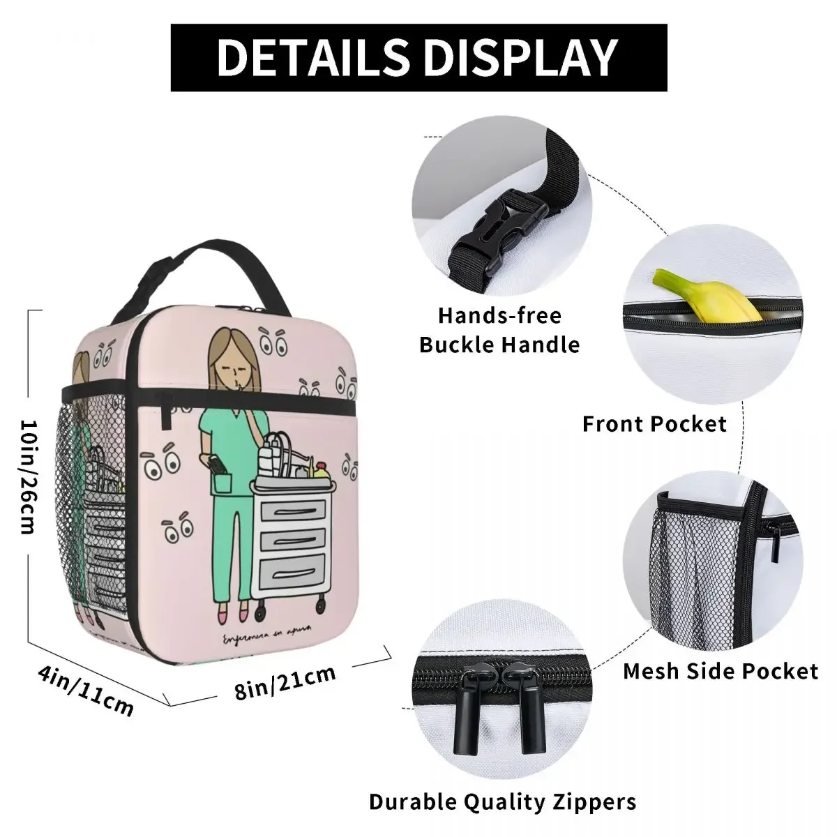 Enfermera En Apuros Portable Lunch Box Women Waterproof Doctor Nurse Thermal Cooler Food Insulated Lunch Bag Children Student