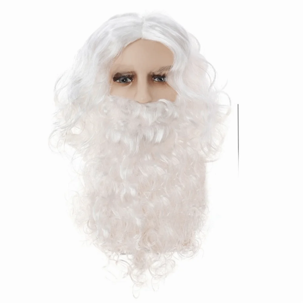 Weißer Bart Weihnachtsmann-Bart Perücke Langes Lockiges Haar Komplettes Set Weihnachtsmann-Bart-Perücke Europäischer Stil Feiertagsdekoration Bart- und Perückenset – Detail 4