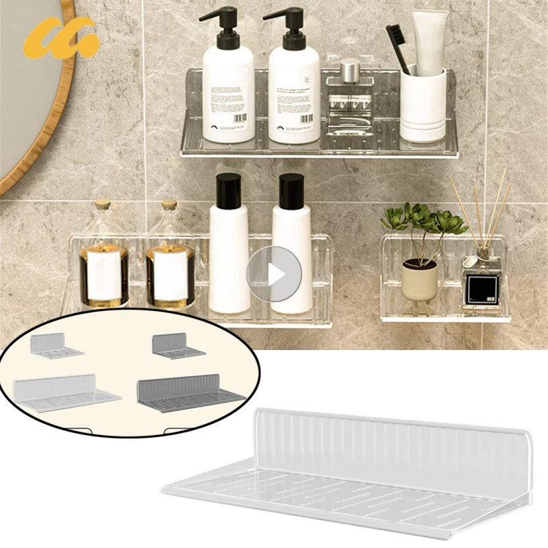 رف أكريليك شفاف مثبت على الحائط ، رف تخزين ، سميك ، شفاف ، عائم ، عصا عرض ، حمام ، مطبخ ، حافة ، منظم منزلي