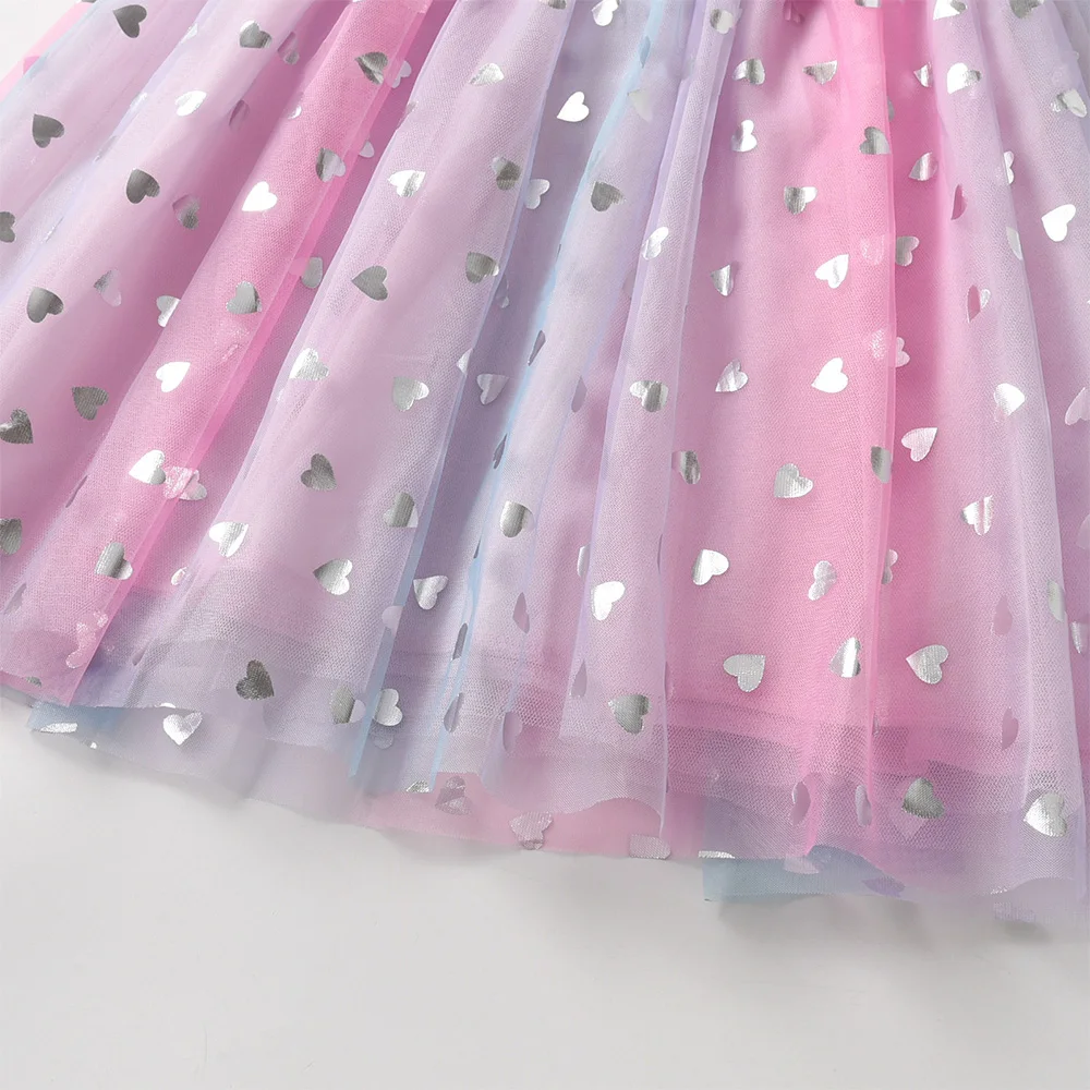 VIKITA 2025 Kinder Kleidung Mädchen Herbst Frühling Langarm Rosa Kleid Kinder Herz Form Mesh Tüll Prinzessin Party Sternen Kleider – Detail 6