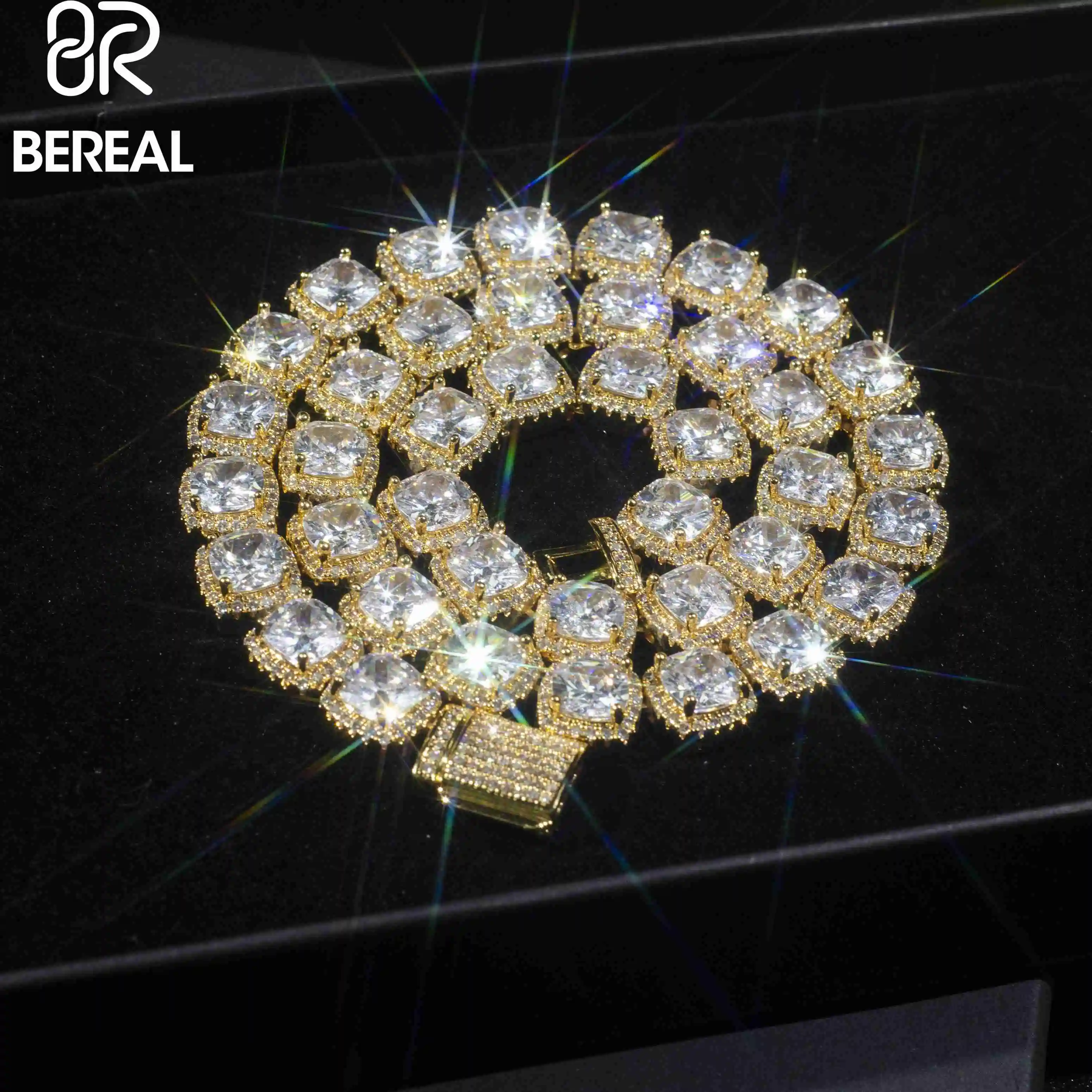 

Custom VVS Moissanite Tennis Chain Bracelet Iced Out Gold Plated 925 Sterling Silver Diamond Halo Tennis Chain Necklace Jewelry