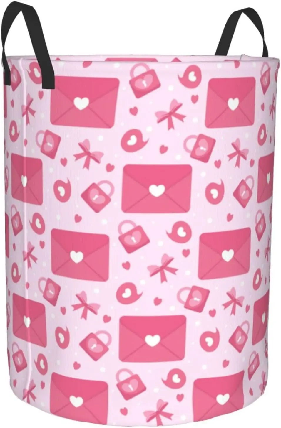 Happy Valentines Day Love Greeting Card Laundry Hamper Circular Laundry Basket Bin Dirty Clothes Bag Storage Basket