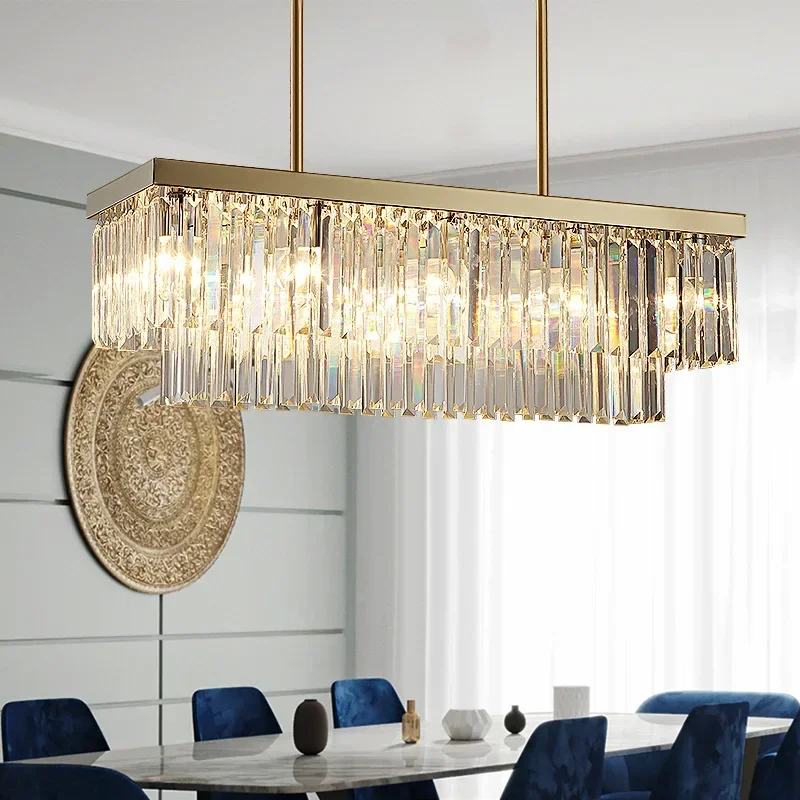 Rectangle Chrome/Gold Chandelier For Dining Room Bedroom Led Crystal Kitchen Lustre Luxury Hanging Lamp Modern Silver Light 2021