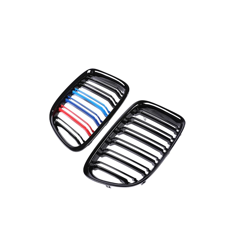 Pair Front Bumper Grille Full Black Frame With Color Accent Strip Replacement For Compact SUV 2009-2015 Snap On Installation view 6
